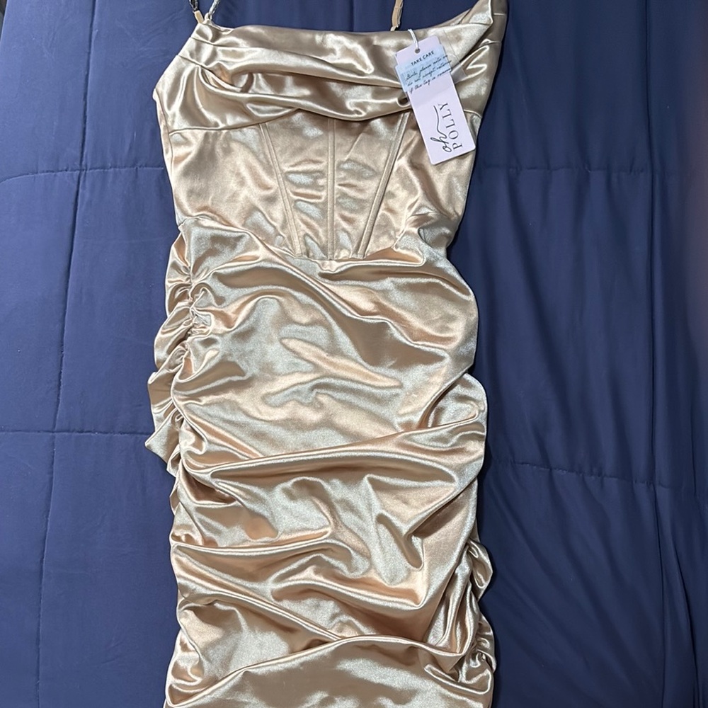 Elegant Gold Satin Oh Polly Dress (brand new)